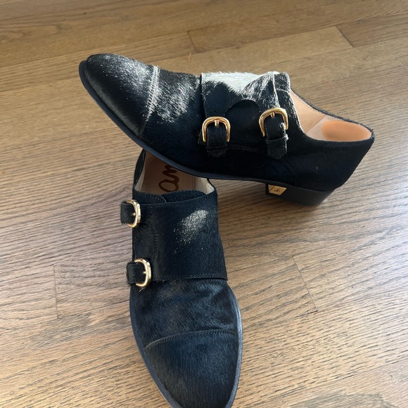 Sam Edelman woman’s black Balfour Real Fur Hair Double Buckle loafer - Picture 2 of 15